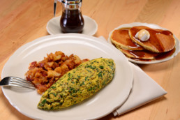 Breakfast Restaurant Photo: Omelette and Pancakes